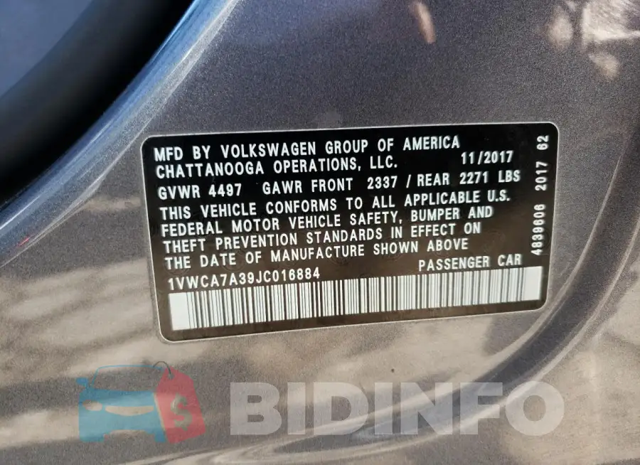1VWCA7A39JC016884 Photo# 12