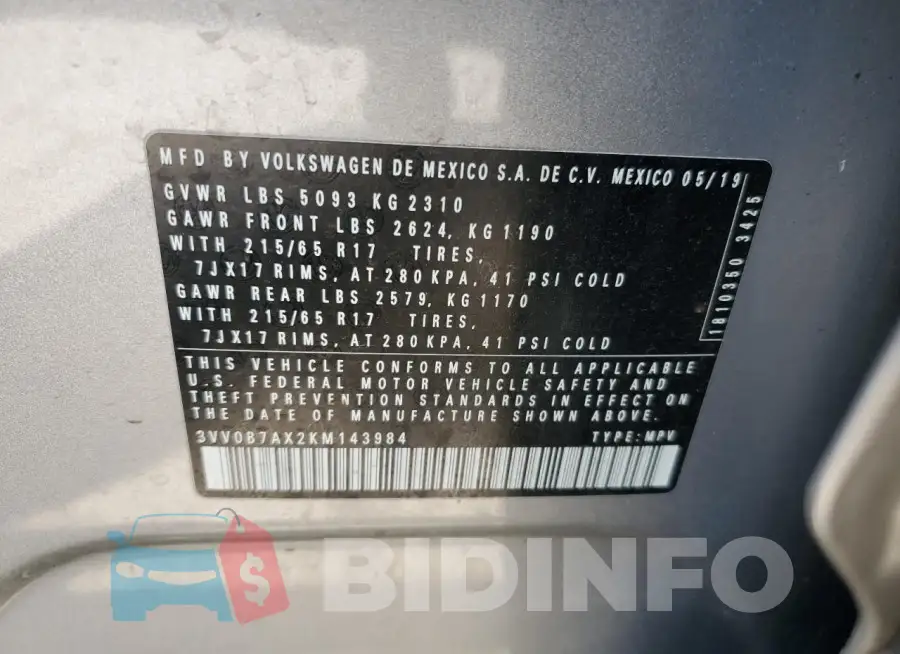 3VV0B7AX2KM143984 Photo# 13