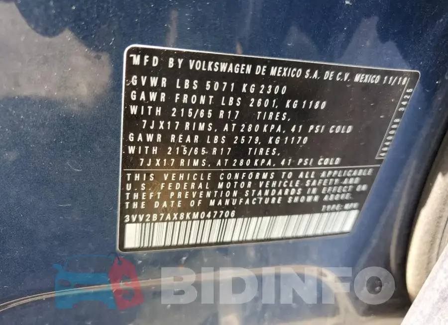 3VV2B7AX8KM047706 Photo# 12
