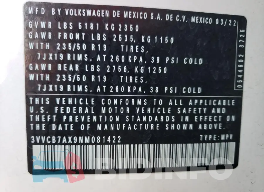 3VVCB7AX9NM081422 Photo# 10
