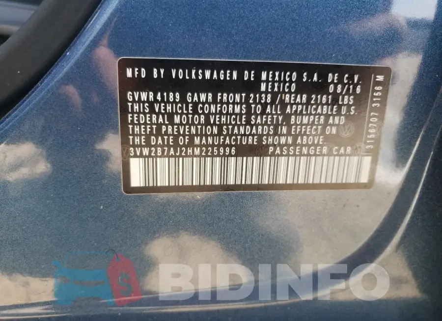 3VW2B7AJ2HM225996 Photo# 12
