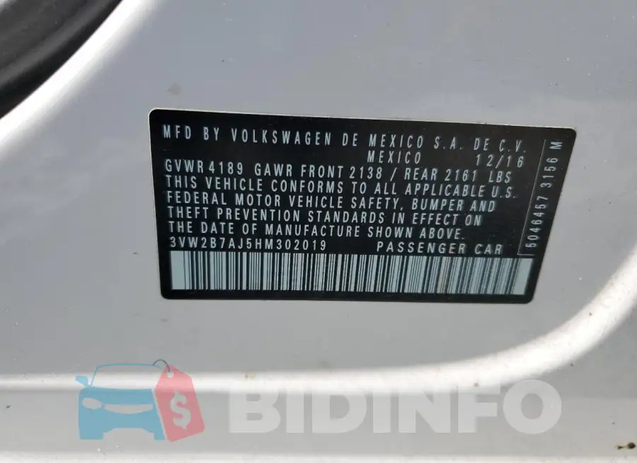 3VW2B7AJ5HM302019 Photo# 12