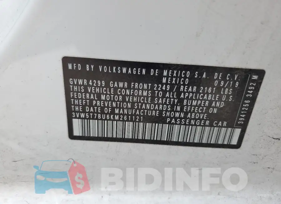 3VW5T7BU6KM261121 Photo# 12