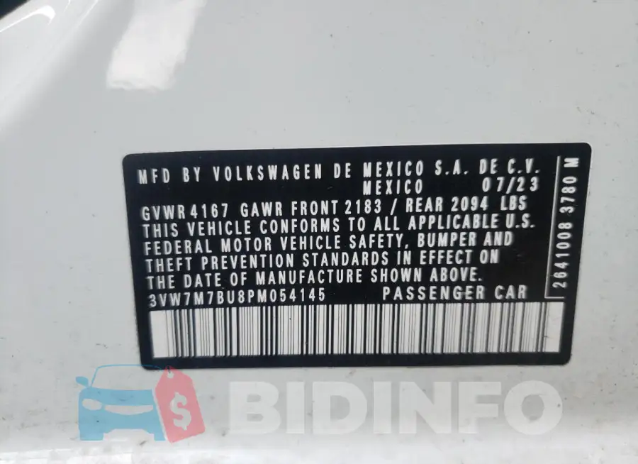 3VW7M7BU8PM054145 Photo# 12