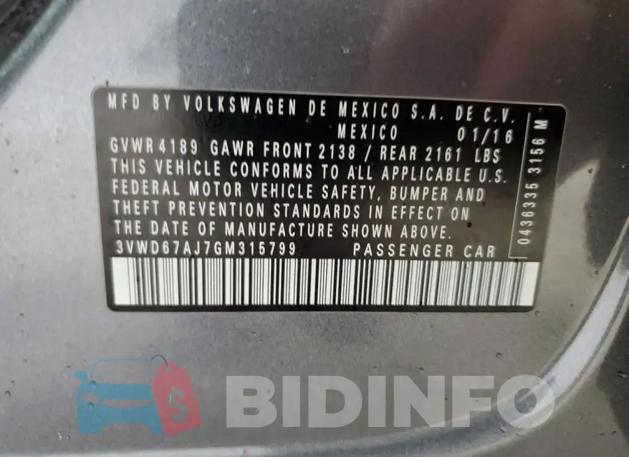 3VWD67AJ7GM315799 Photo# 12
