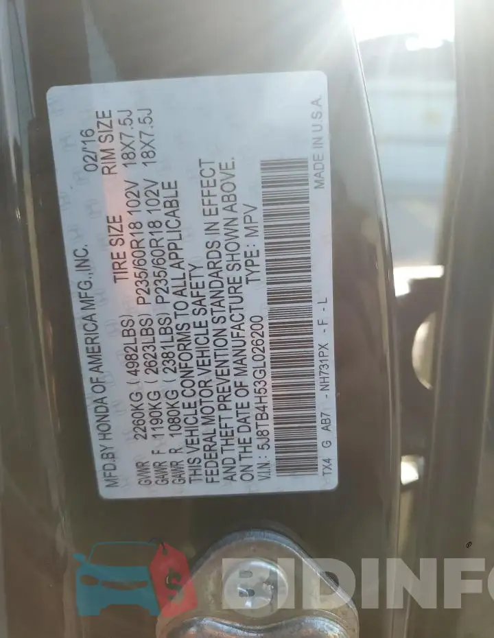 5J8TB4H53GL026200 Photo# 13