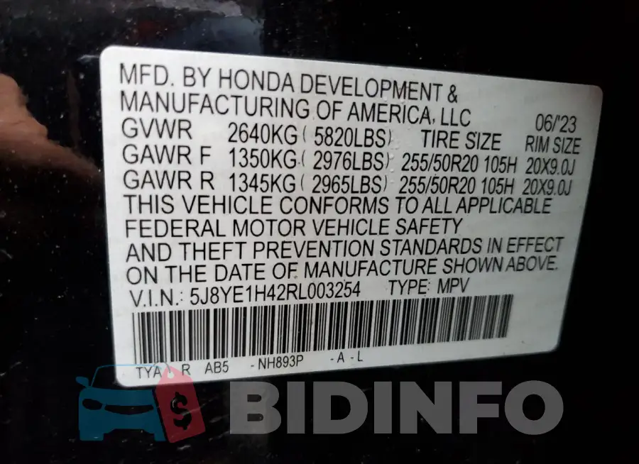 5J8YE1H42RL003254 Photo# 13