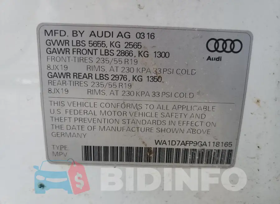 WA1D7AFP9GA118165 Photo# 13