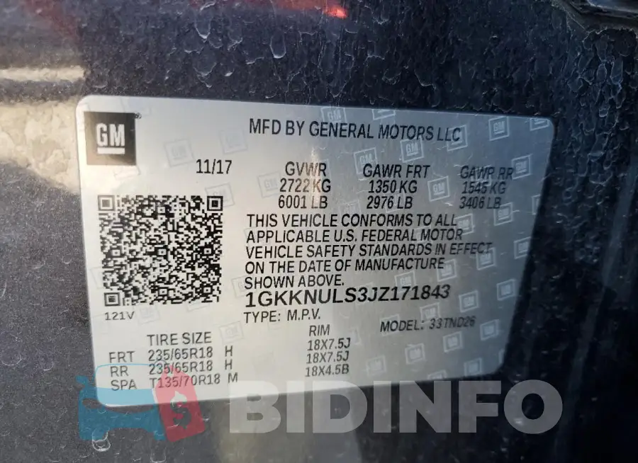 1GKKNULS3JZ171843 Photo# 13