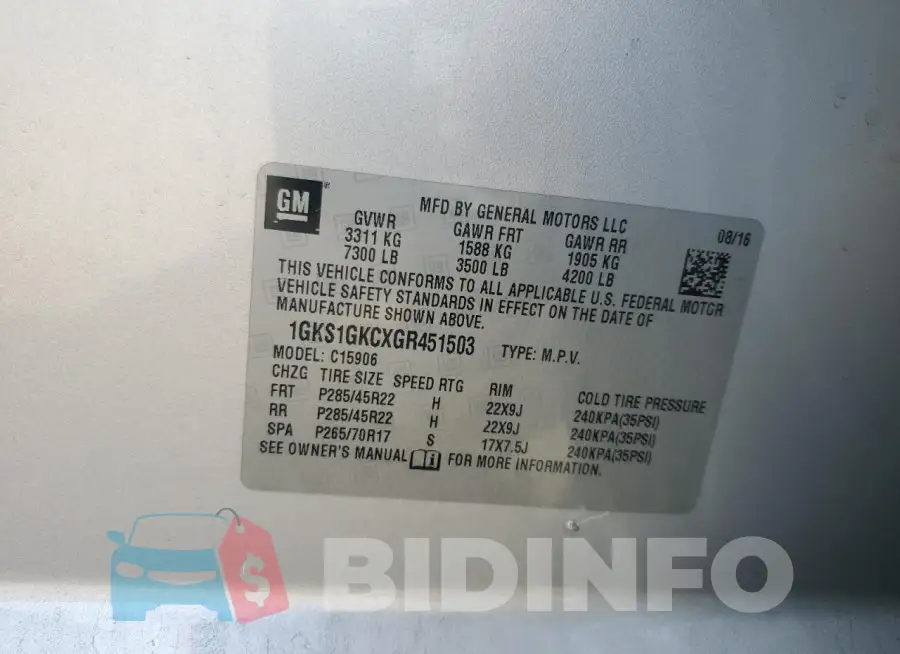 1GKS1GKCXGR451503 Photo# 13