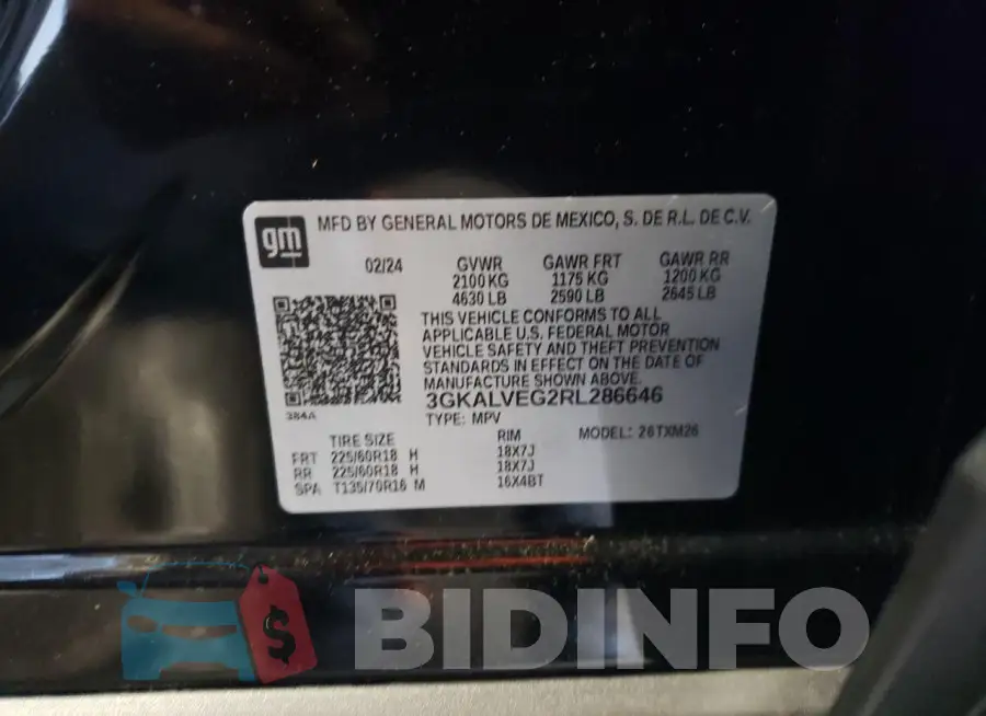 3GKALVEG2RL286646 Photo# 13