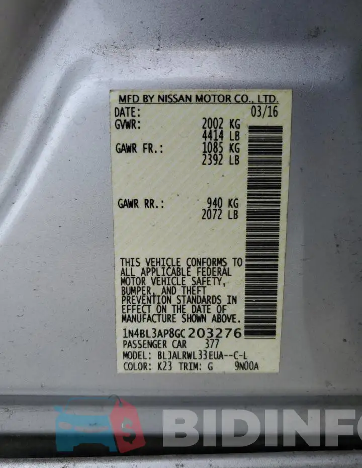 1N4BL3AP8GC203276 Photo# 12