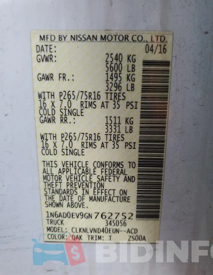 1N6AD0EV9GN762752 Photo# 12
