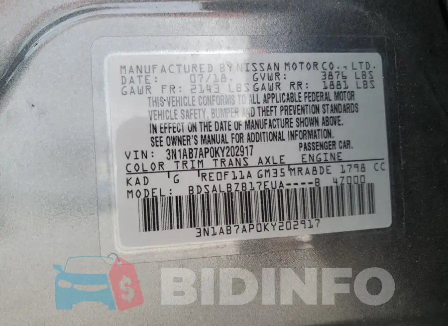 3N1AB7AP0KY202917 Photo# 12