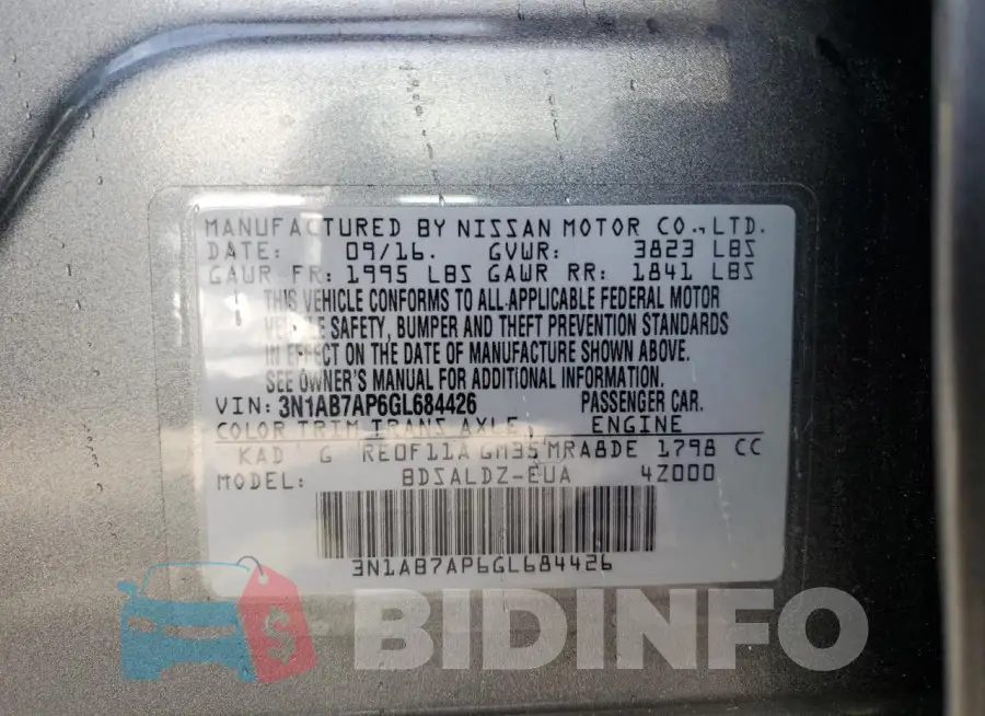 3N1AB7AP6GL684426 Photo# 13