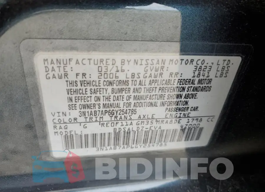 3N1AB7AP6GY254785 Photo# 12