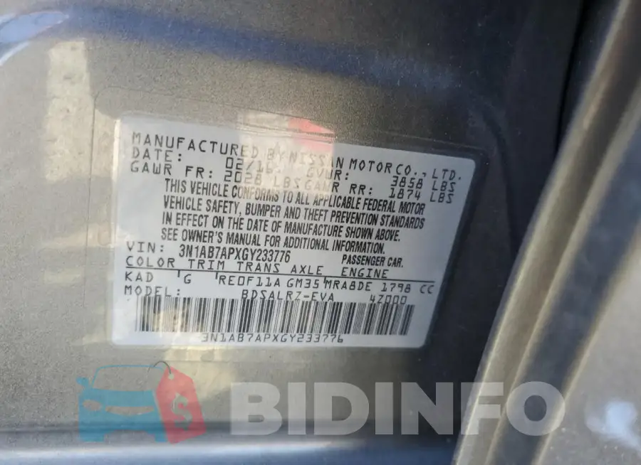3N1AB7APXGY233776 Photo# 12