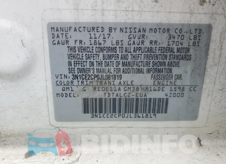 3N1CE2CP0JL361819 Photo# 12