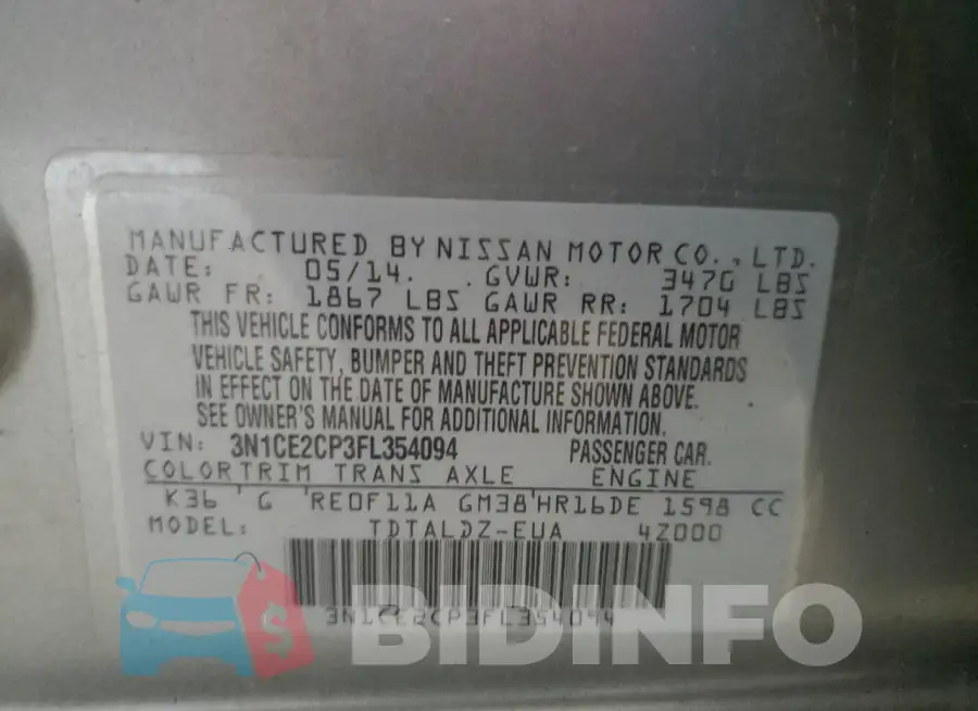 3N1CE2CP3FL354094 Photo# 12