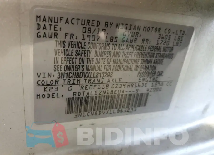 3N1CN8DVXLL813293 Photo# 12
