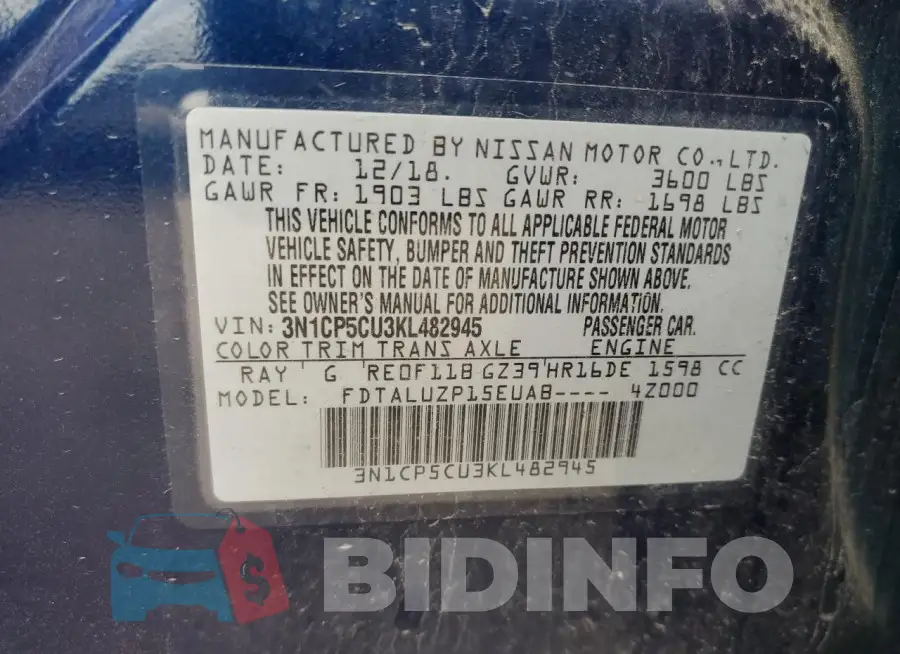 3N1CP5CU3KL482945 Photo# 12