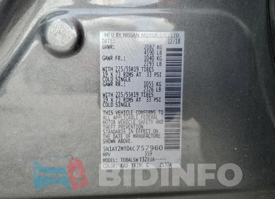 5N1AT2MT0KC757960 Photo# 12