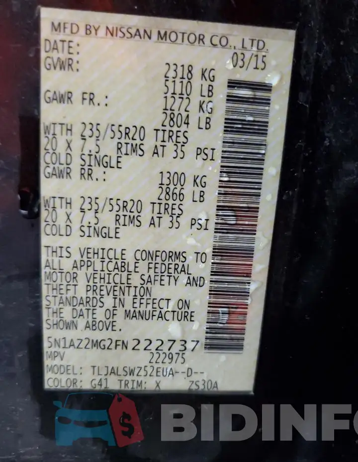 5N1AZ2MG2FN222737 Photo# 12