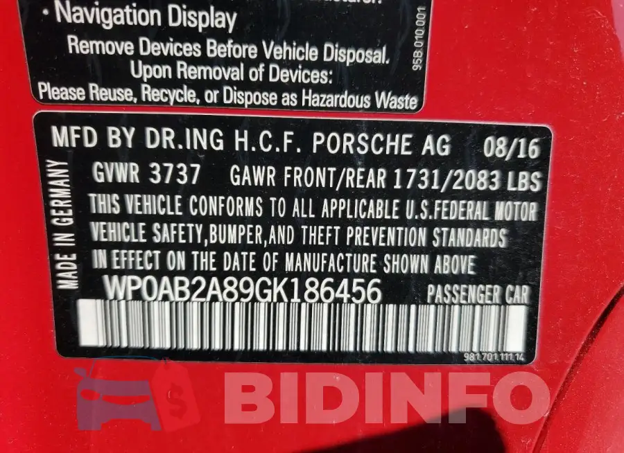 WP0AB2A89GK186456 Photo# 13