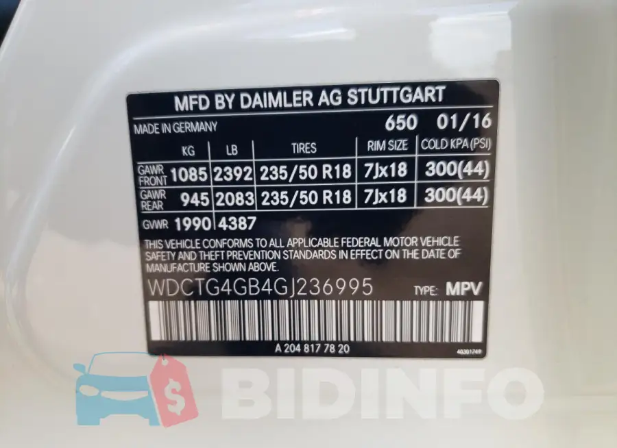 WDCTG4GB4GJ236995 Photo# 13