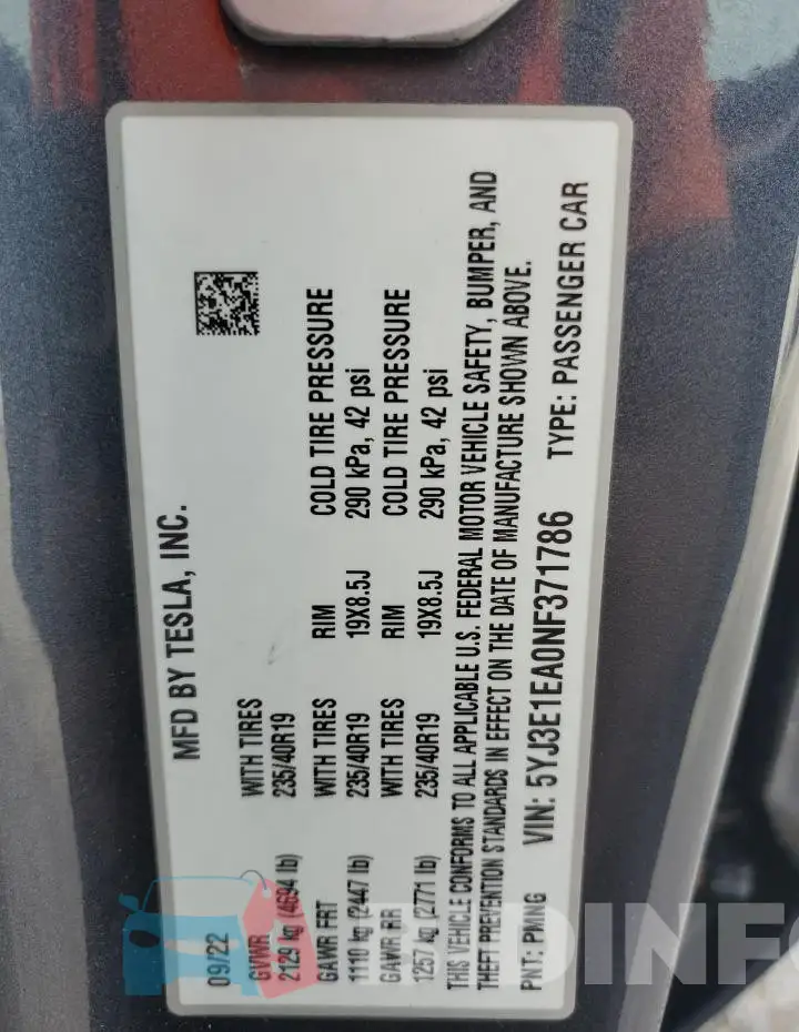 5YJ3E1EA0NF371786 Photo# 13