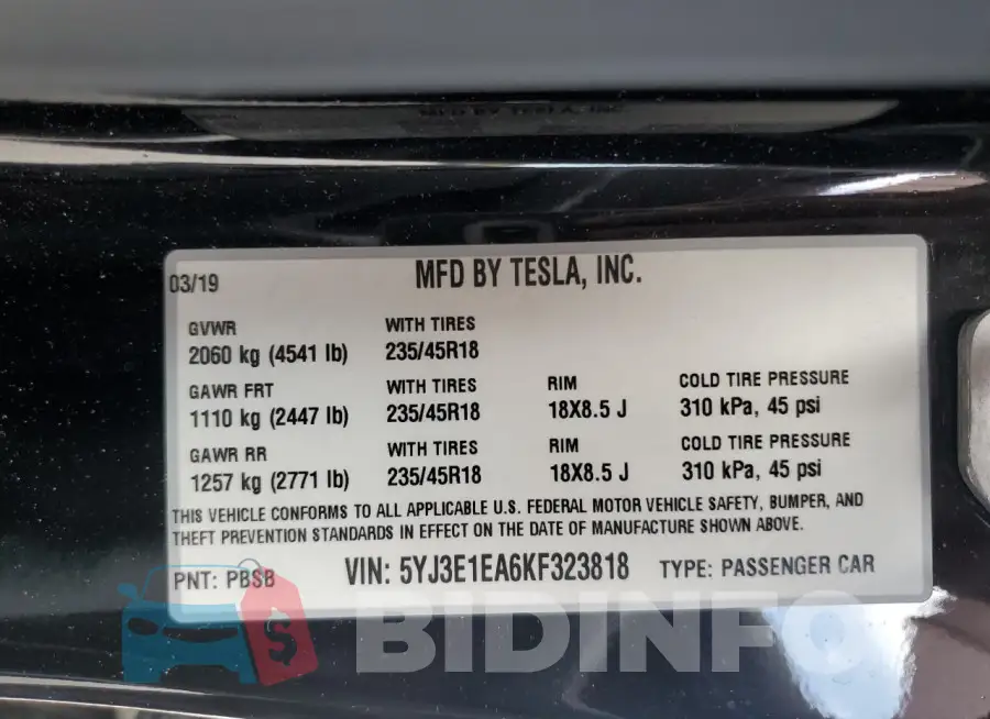 5YJ3E1EA6KF323818 Photo# 13