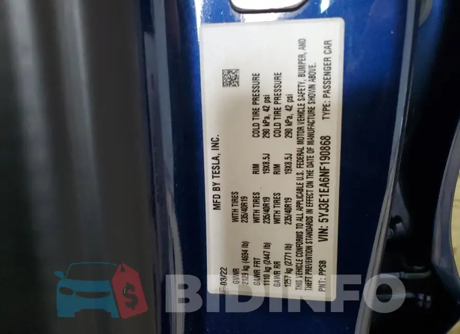 5YJ3E1EA6NF190868 Photo# 12