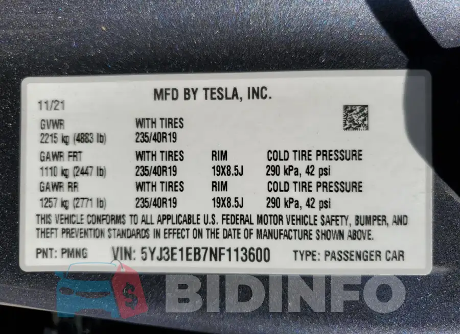5YJ3E1EB7NF113600 Photo# 13