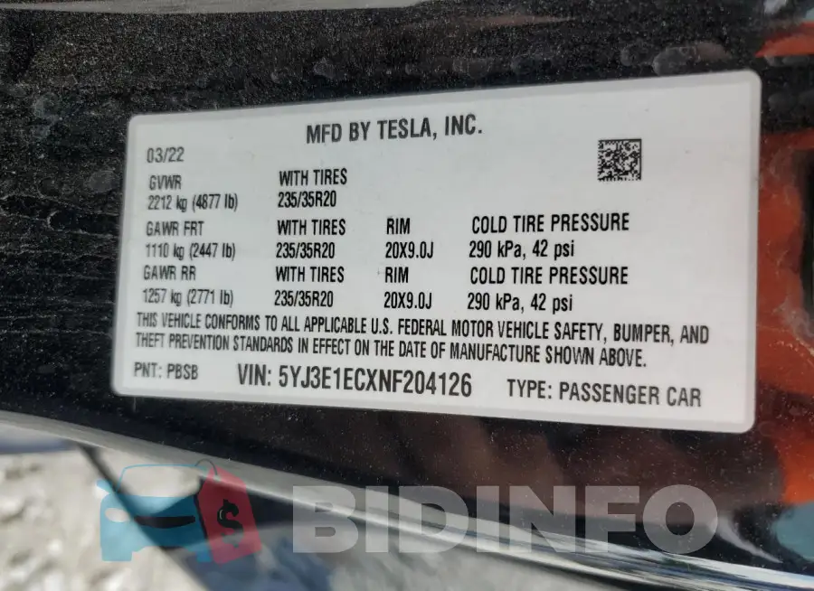 5YJ3E1ECXNF204126 Photo# 13