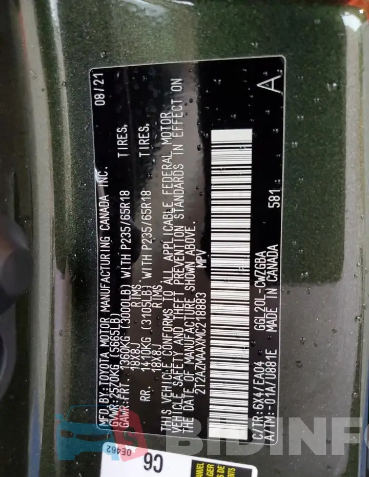 2T2AZMAAXMC218883 Photo# 13