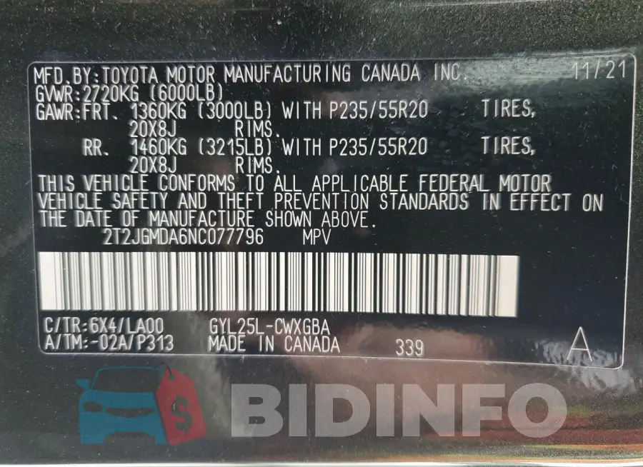2T2JGMDA6NC077796 Photo# 13