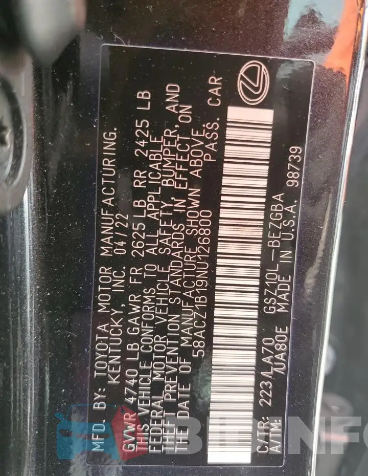 58ACZ1B19NU126800 Photo# 12