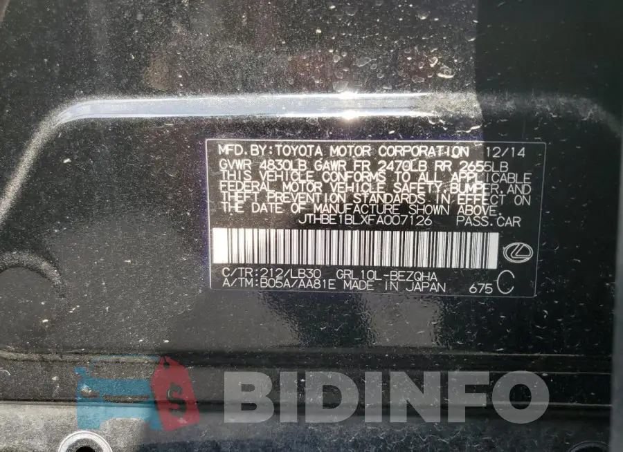 JTHBE1BLXFA007126 Photo# 13