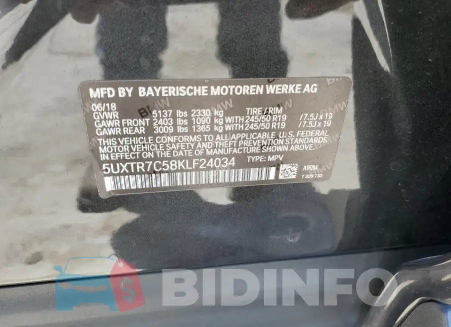 5UXTR7C58KLF24034 Photo# 12