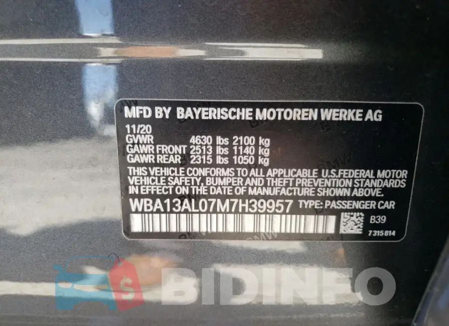 WBA13AL07M7H39957 Photo# 12