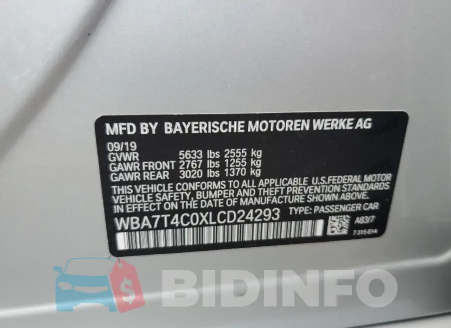 WBA7T4C0XLCD24293 Photo# 12