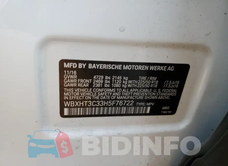 WBXHT3C33H5F76722 Photo# 13
