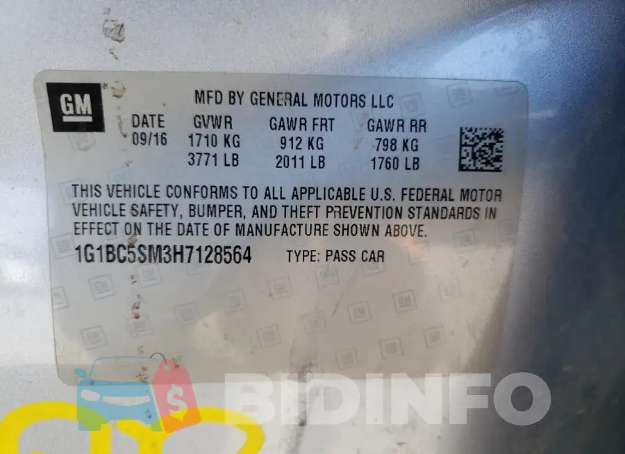 1G1BC5SM3H7128564 Photo# 12