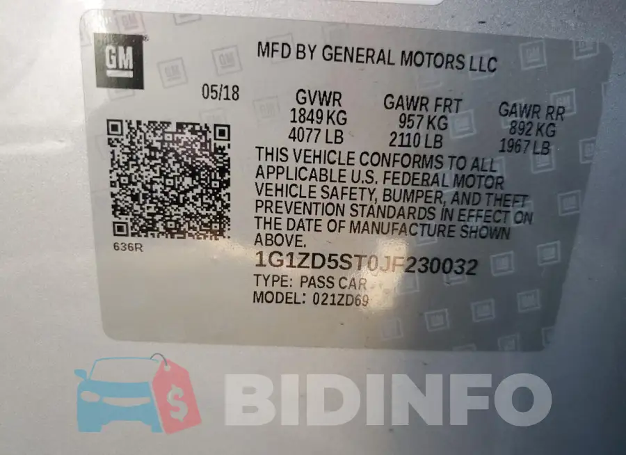 1G1ZD5ST0JF230032 Photo# 12