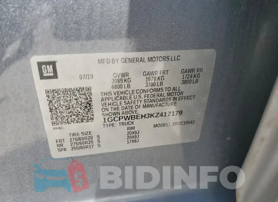 1GCPWBEH3KZ417179 Photo# 12