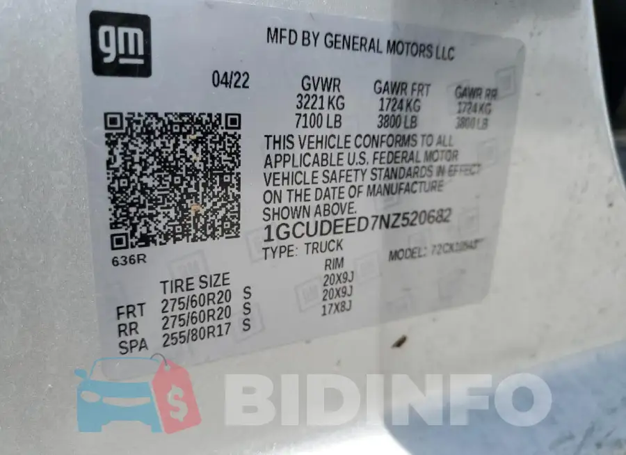 1GCUDEED7NZ520682 Photo# 12