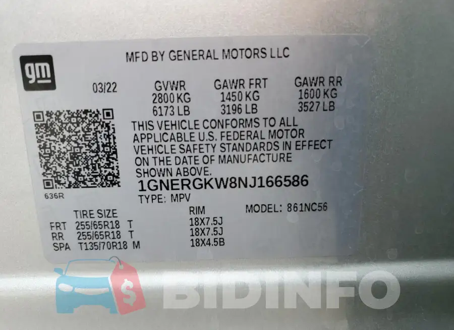1GNERGKW8NJ166586 Photo# 13