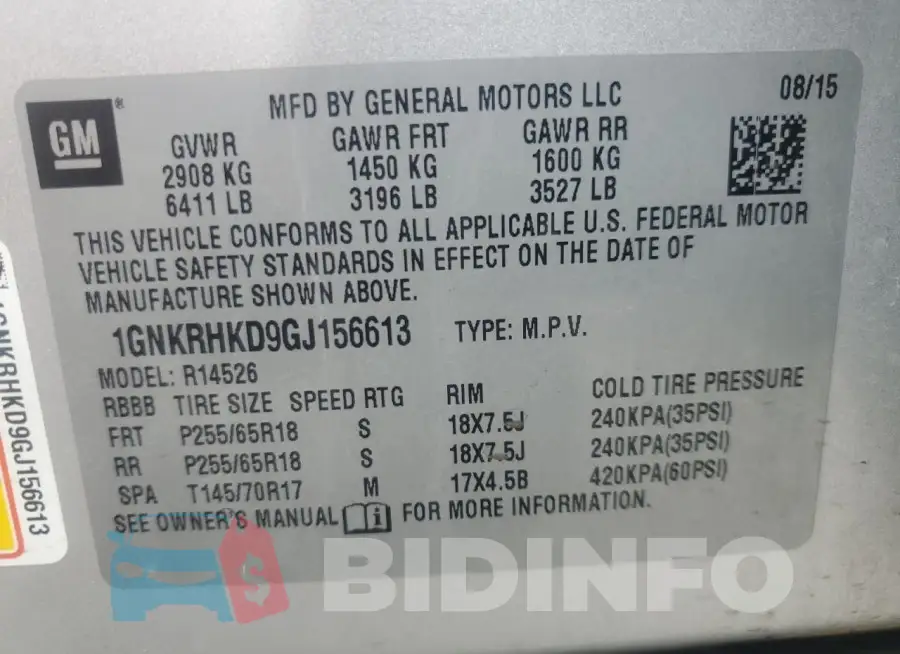 1GNKRHKD9GJ156613 Photo# 13