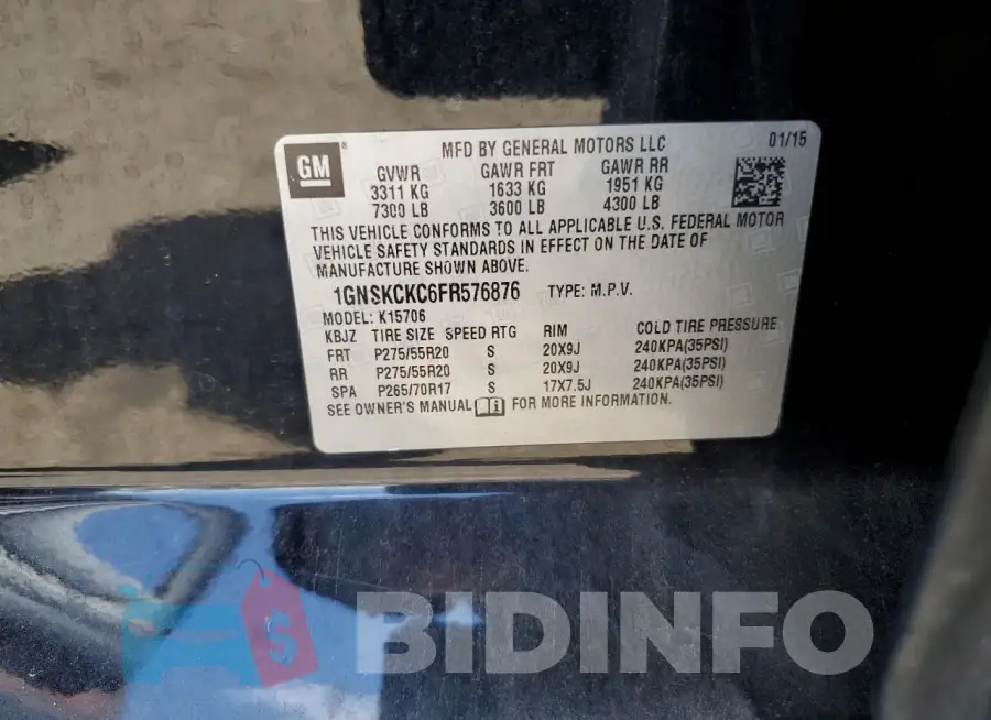 1GNSKCKC6FR576876 Photo# 14