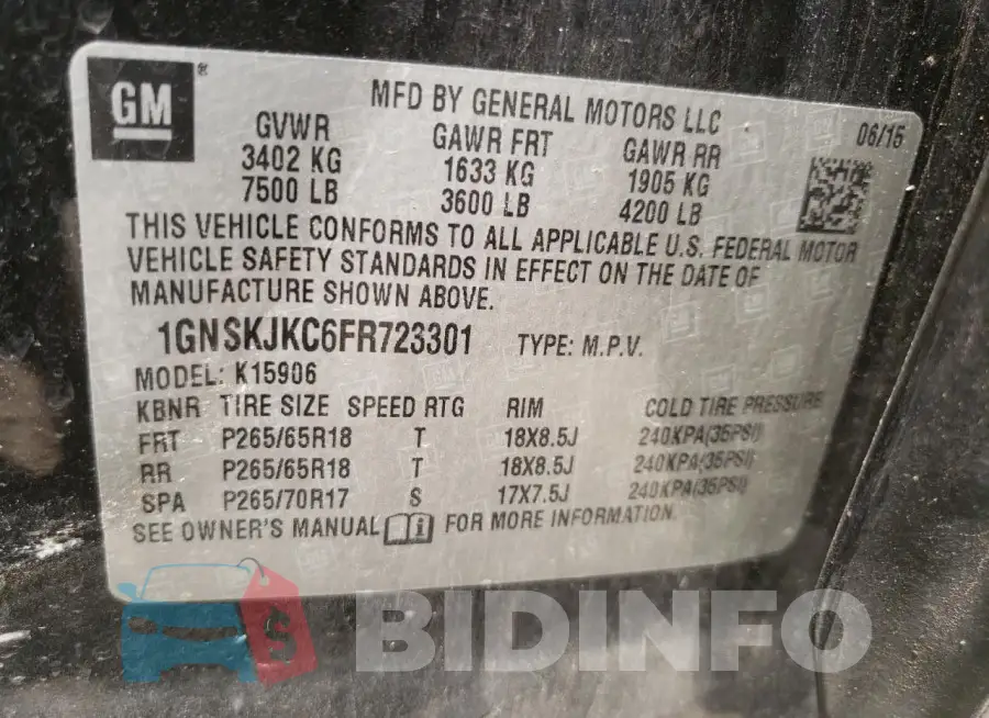 1GNSKJKC6FR723301 Photo# 13